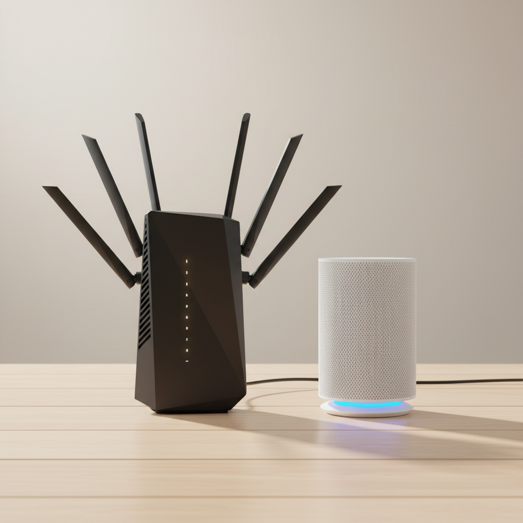 Router naast modem op bureau